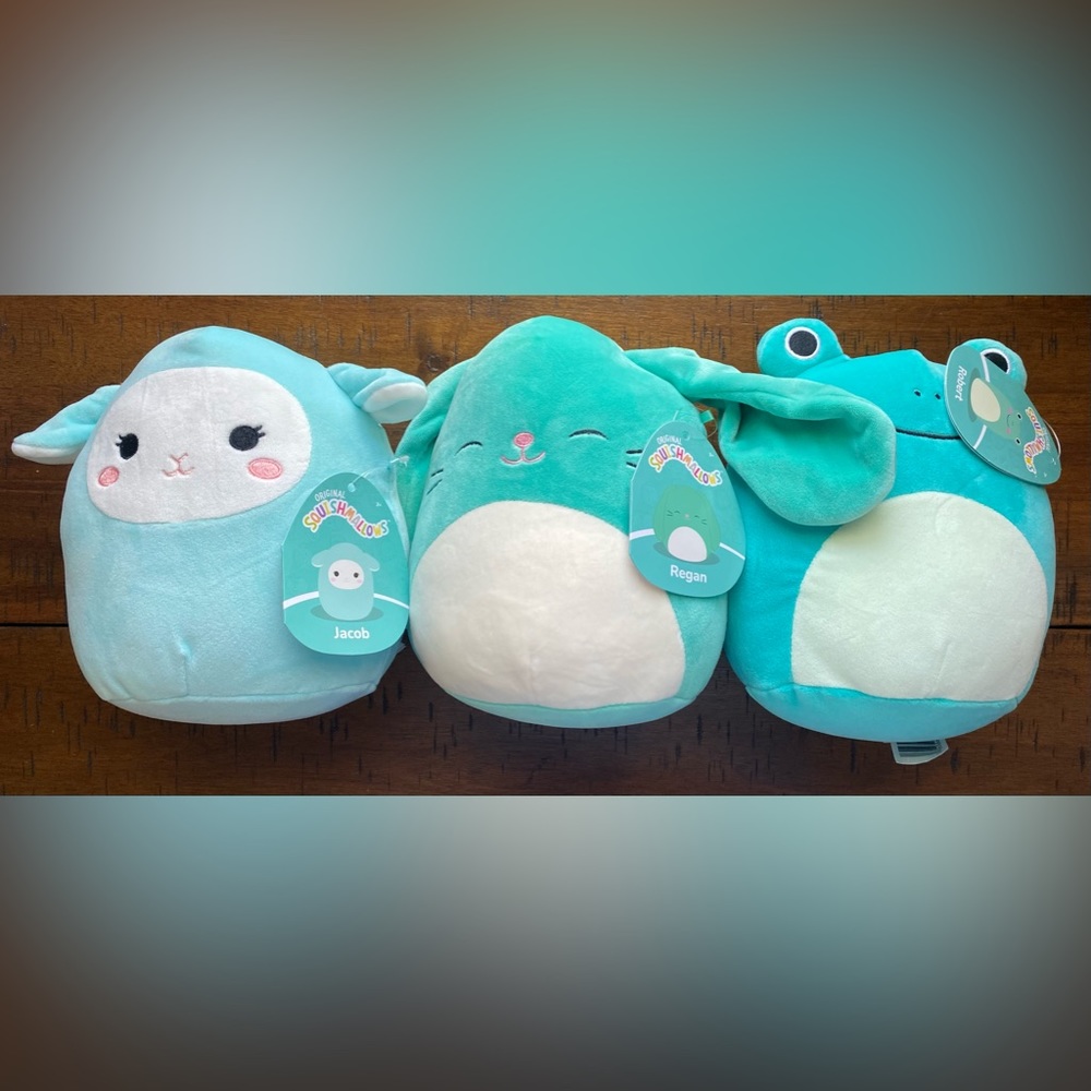 •NWT•{3} Squishmallow’s 7.5” Lamb, Bunny & Frog Aqua/Teal Plush Bundle